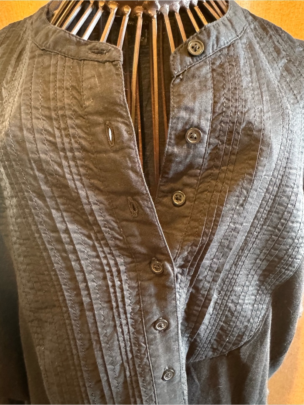 Banana Republic Black Pintuck Bib Henley Tunic Top - Cotton Modal - M / L
